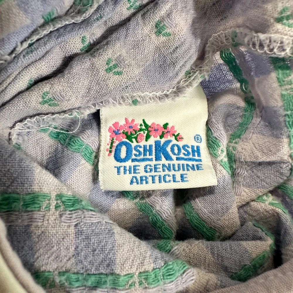 OshKosh B'gosh Vintage Dress Girls 6X Purple Gingham Cotton Floral Peter Pan USA